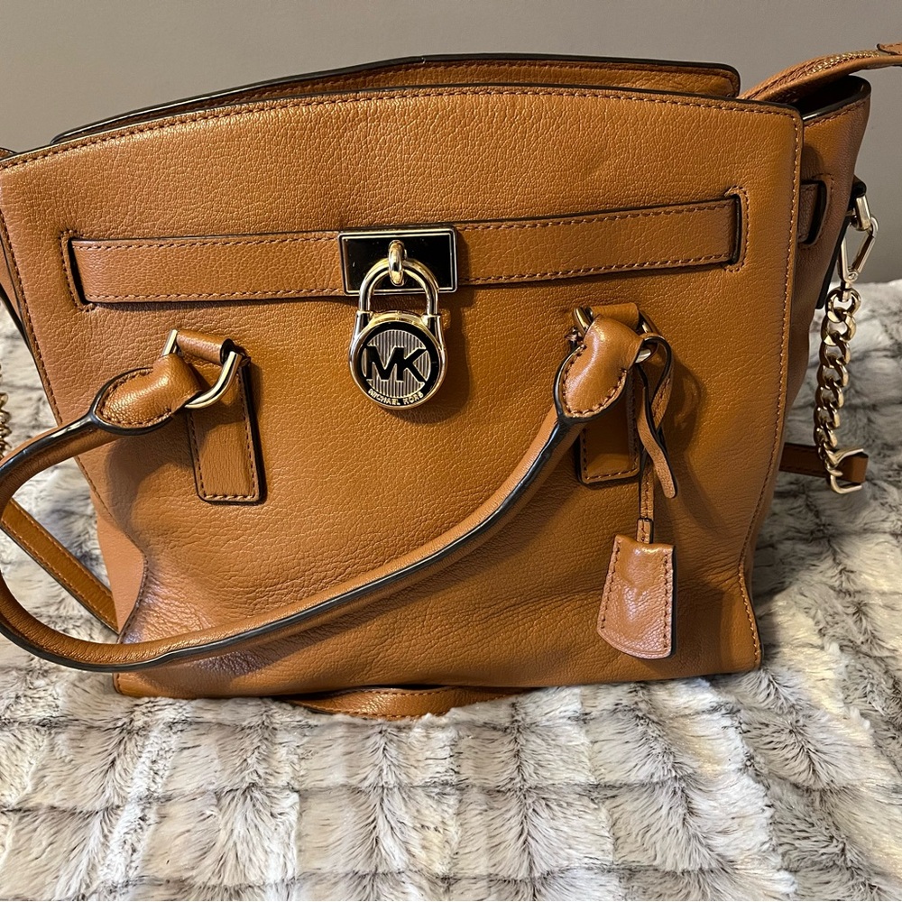Michael Kors Tan Satchel with Structured Design and Silver Hardware